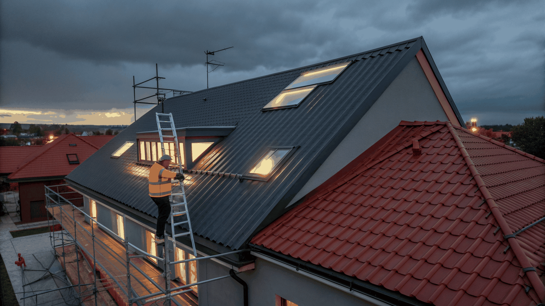 Modern roofing installation with architectural edge
