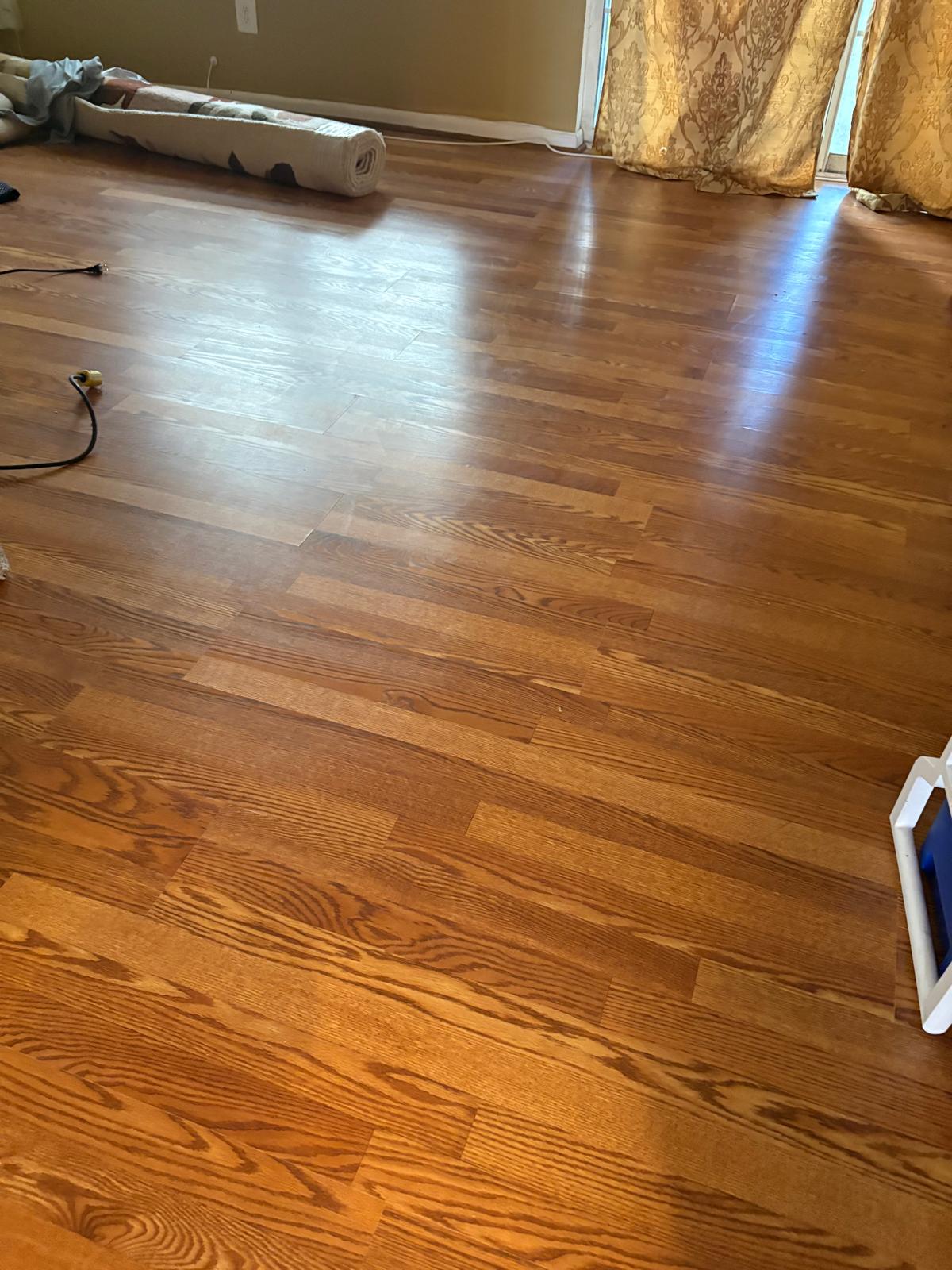 Hardwood flooring installation in progress